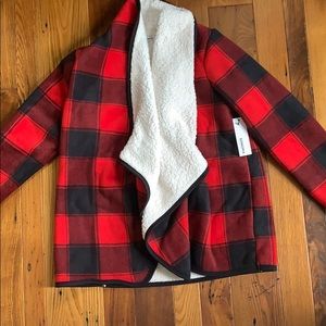 Buffalo plaid print faux fur lined jacket